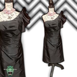 ANGELINA Faccenda Little Black Cocktail Dress One Shoulder Ruched Waist, Designe